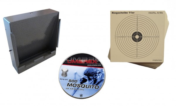 Kugelfangkasten + Zielscheiben für Luftdruckwaffen + Umarex Diabolos „Mosquito“